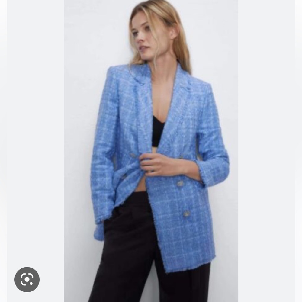 BRAND NEW WITH TAGS ZARA BLUE BLAZER CRYSTAL BUTTONS SIZE XS